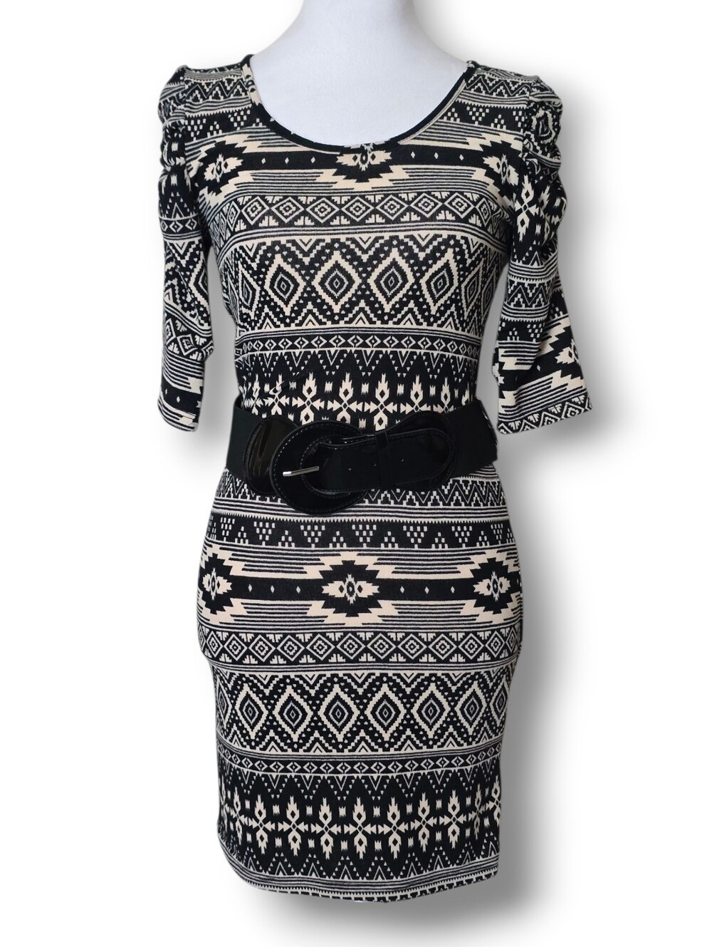 NWT Manito Aztec Print Belted Bodycon Dress - Size Medium